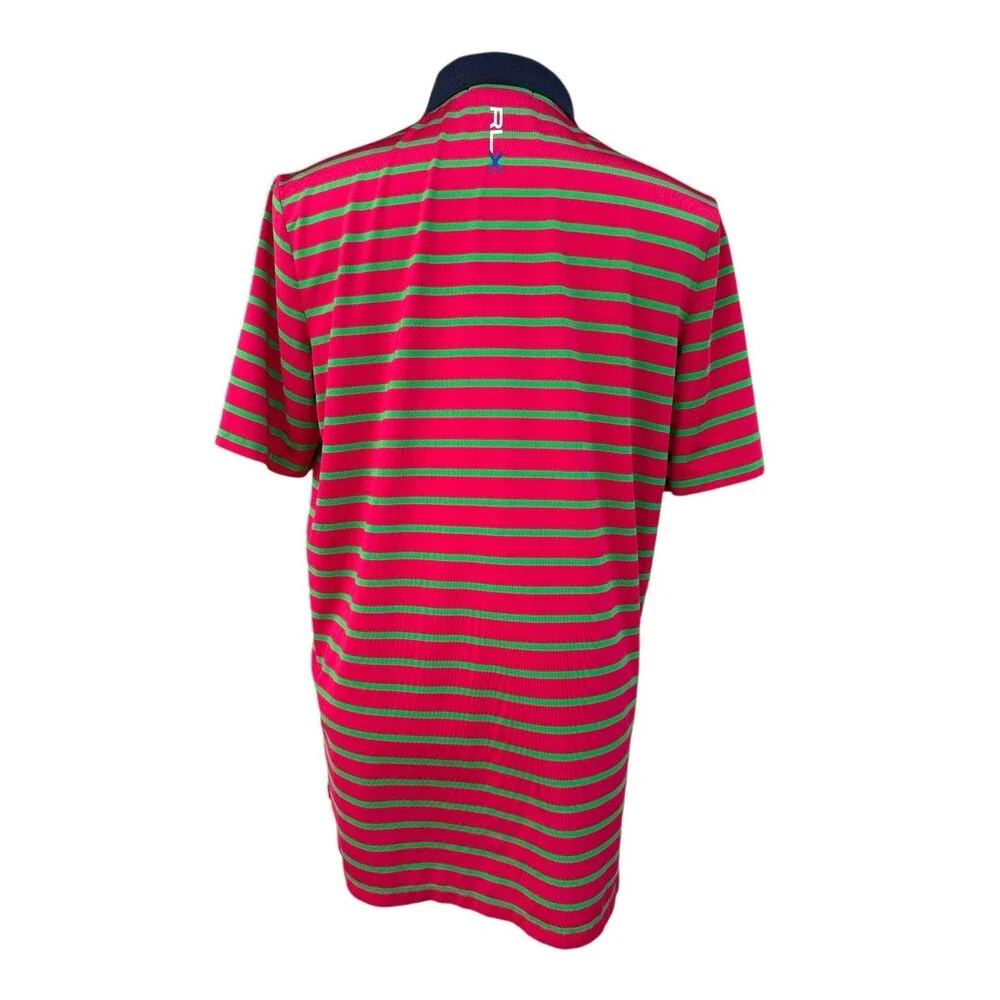 Ralph Lauren RLX Performance Golf Shirt Pink‎ & Green Striped Polo Size M